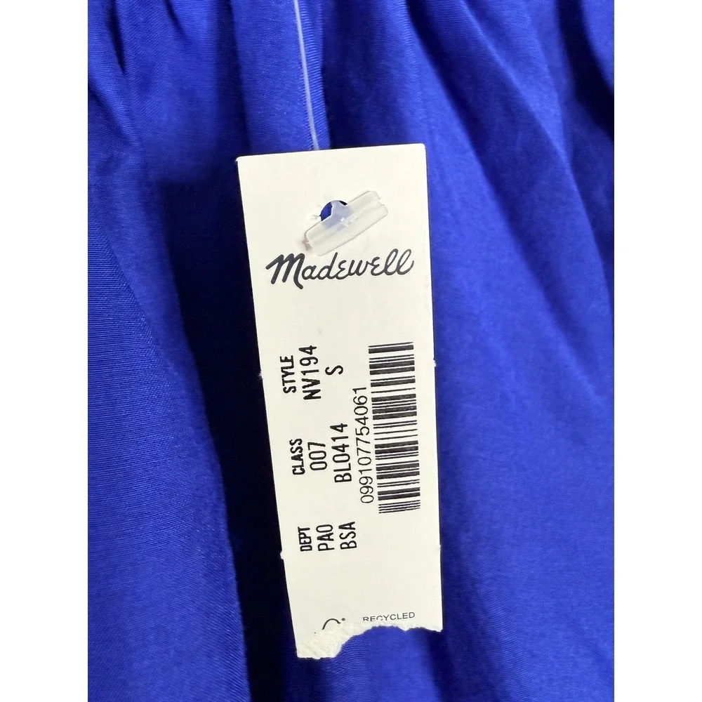 Madewell‎ Shirred Puff-Sleeve Top in Cotton-Silk Voile Bright Sapphire Small NWT